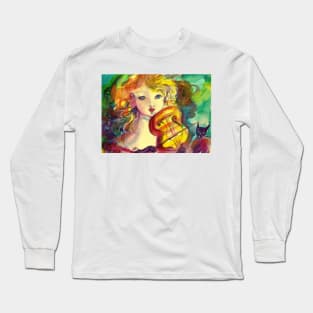 VIOLINIST GIRL ,VIOLIN AND CAT Long Sleeve T-Shirt